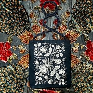 Russian Zolotovshei embroidered black silver purse